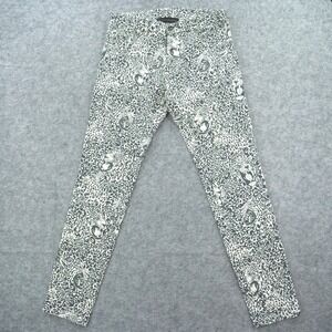 Marcell Von Berlin Jeans Womens 32 Black White Tiger Print High Rise Slim Straig